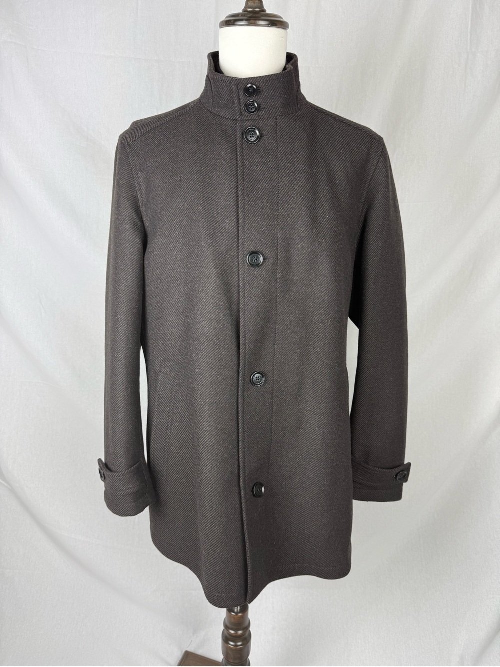 Hugo Boss Wool Blend Coat Jacket Mens 44R Brown Herringbone Weave